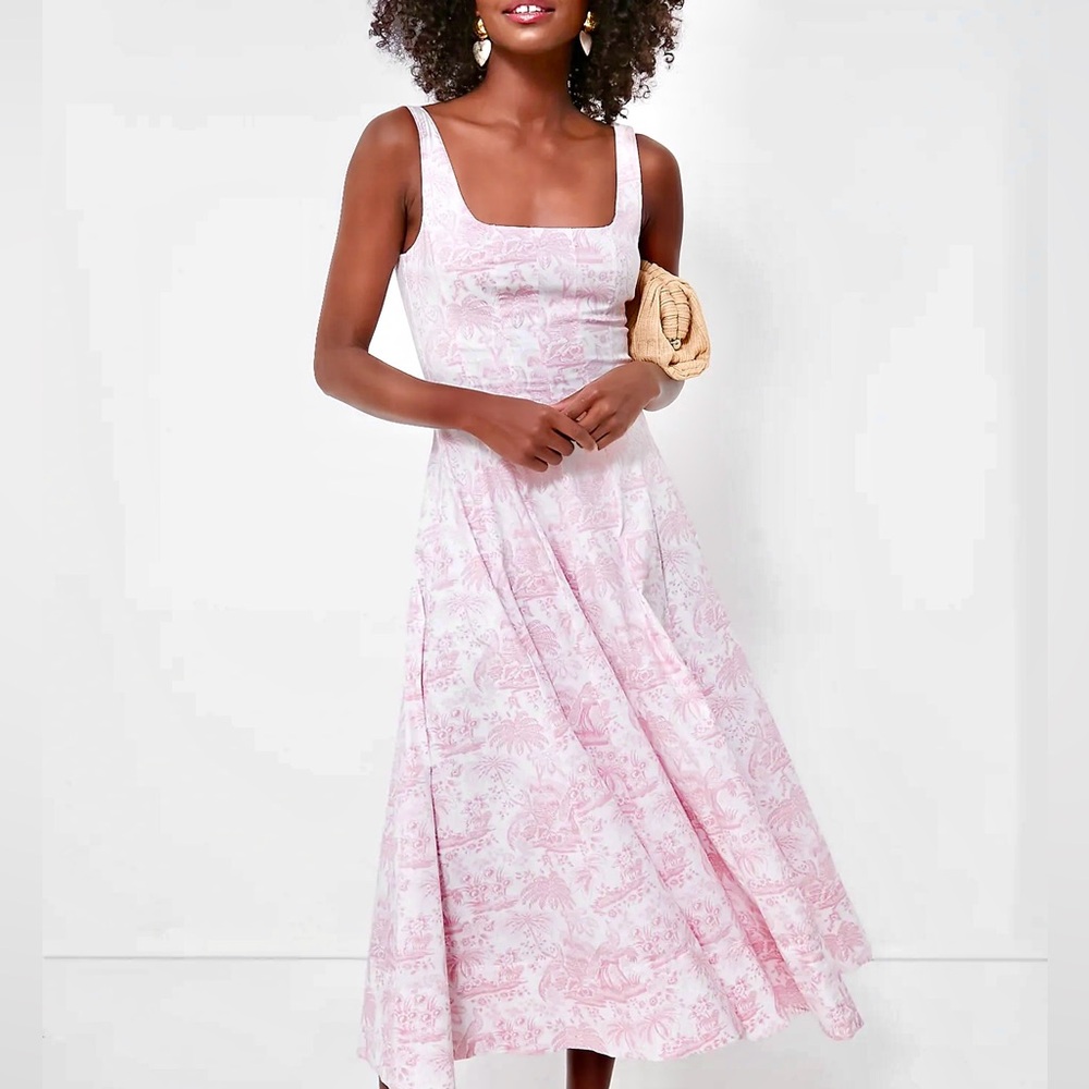 🌺🎉2XHP🎉🌺 NWT Staud Wells Midi Dress Cherry Blossom Toile - Picture 3 of 16